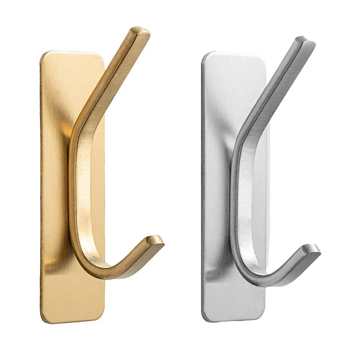 4pcs Stainless Steel Adhesive Hook Towel Hook Bathroom Kitchen Door Coat Hook - Gold