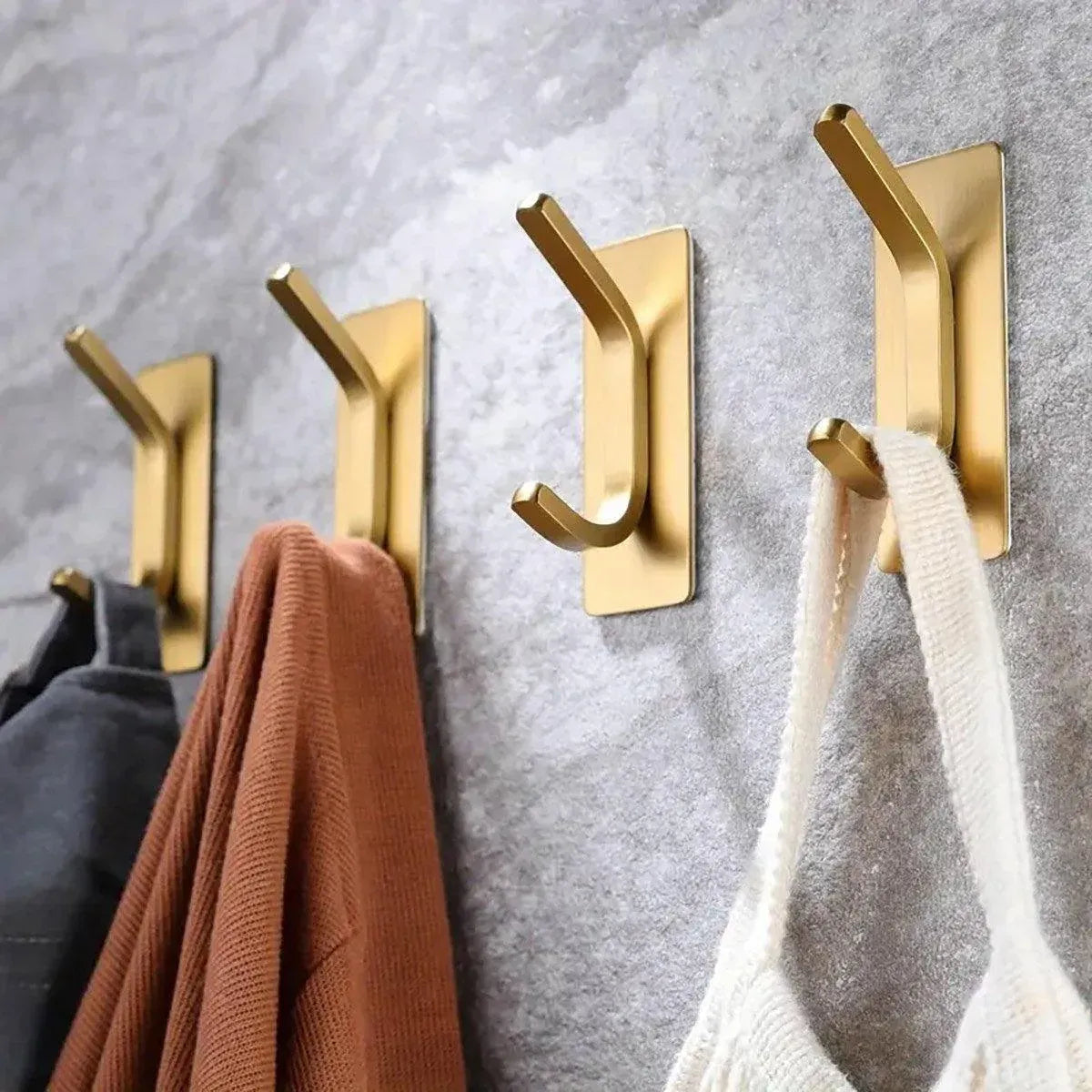 4pcs Stainless Steel Adhesive Hook Towel Hook Bathroom Kitchen Door Coat Hook - Silver