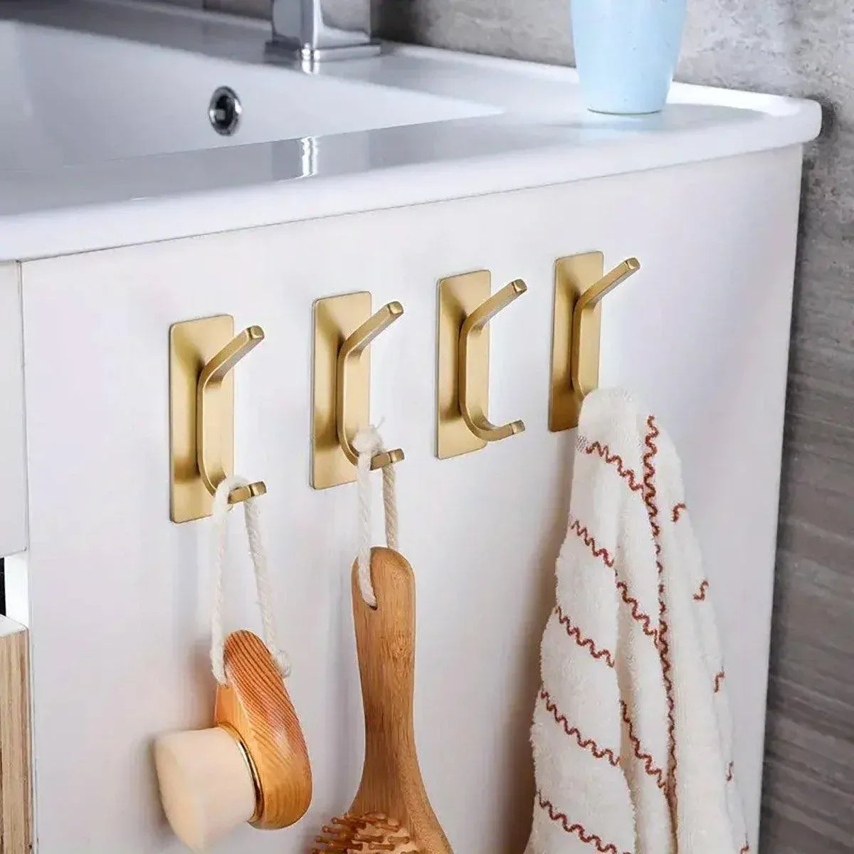 4pcs Stainless Steel Adhesive Hook Towel Hook Bathroom Kitchen Door Coat Hook - Silver