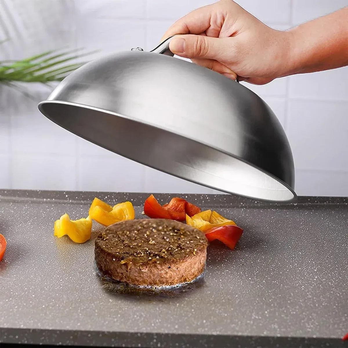 Stainless Steel Food Cover Dome Lid For Teppanyaki Grill Steak Cooking Kitchen