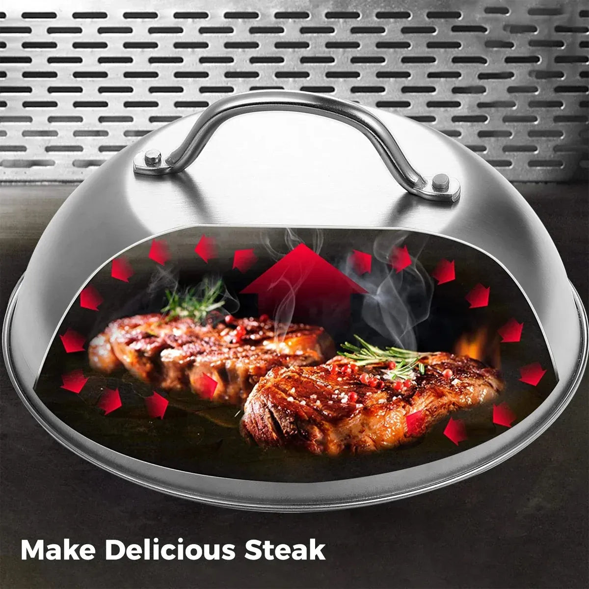 Stainless Steel Food Cover Dome Lid For Teppanyaki Grill Steak Cooking Kitchen