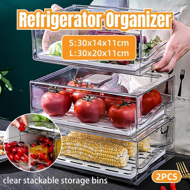 Kitchen Fridge Drawer Organiser Storage Boxes Refrigerator Storage Containers - 14cm
