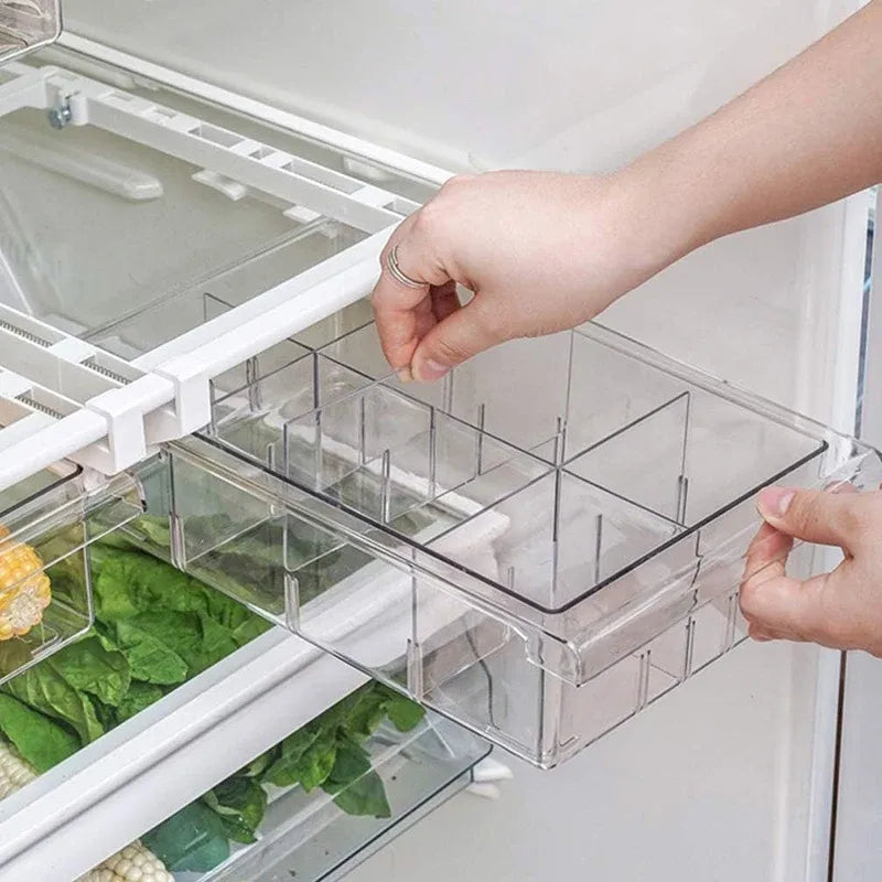 2Pcs Refrigerator Storage Drawer Fridge Organizer Rack Kitchen Egg Holder Space - 4 Grids