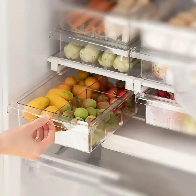 2Pcs Refrigerator Storage Drawer Fridge Organizer Rack Kitchen Egg Holder Space - 4 Grids