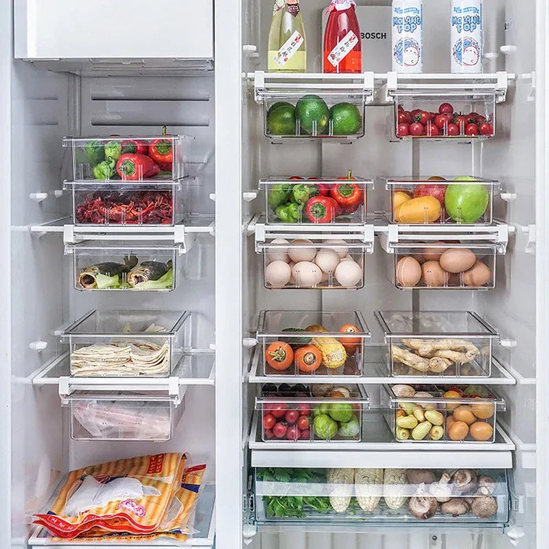 2Pcs Refrigerator Storage Drawer Fridge Organizer Rack Kitchen Egg Holder Space - 4 Grids