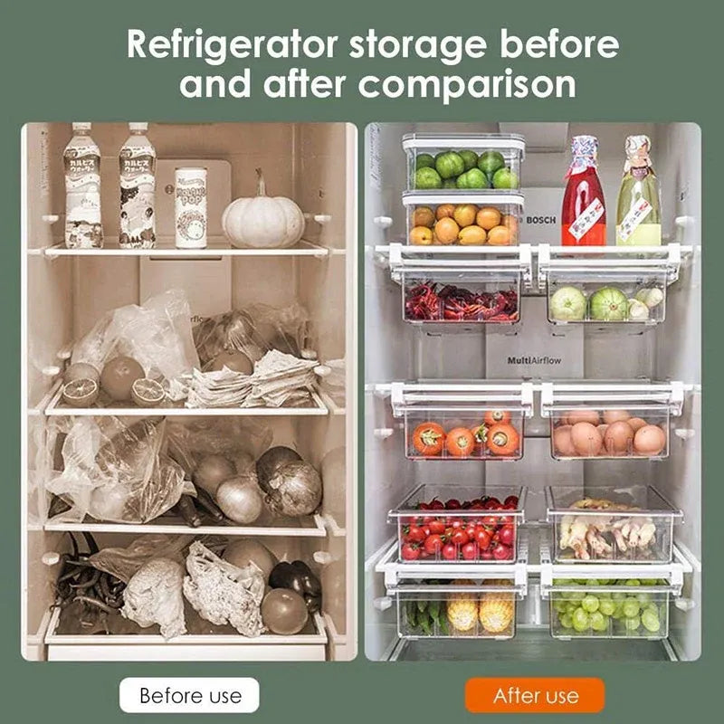 2Pcs Refrigerator Storage Drawer Fridge Organizer Rack Kitchen Egg Holder Space - 4 Grids