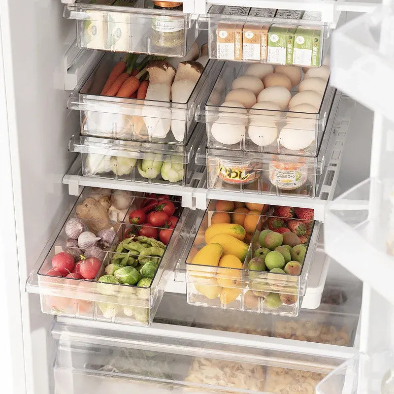 2Pcs Refrigerator Storage Drawer Fridge Organizer Rack Kitchen Egg Holder Space - 4 Grids