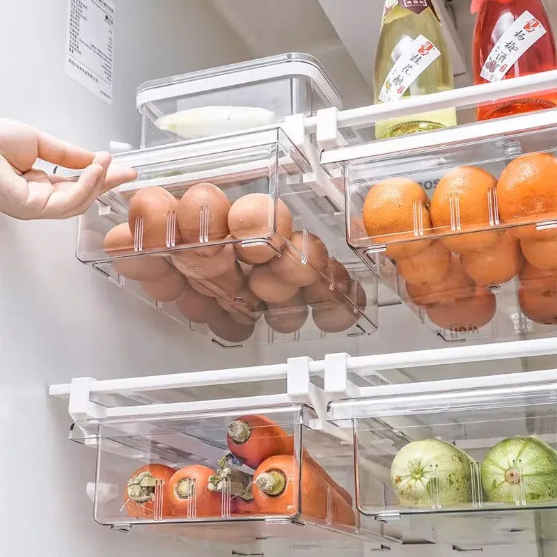 2Pcs Refrigerator Storage Drawer Fridge Organizer Rack Kitchen Egg Holder Space - 4 Grids