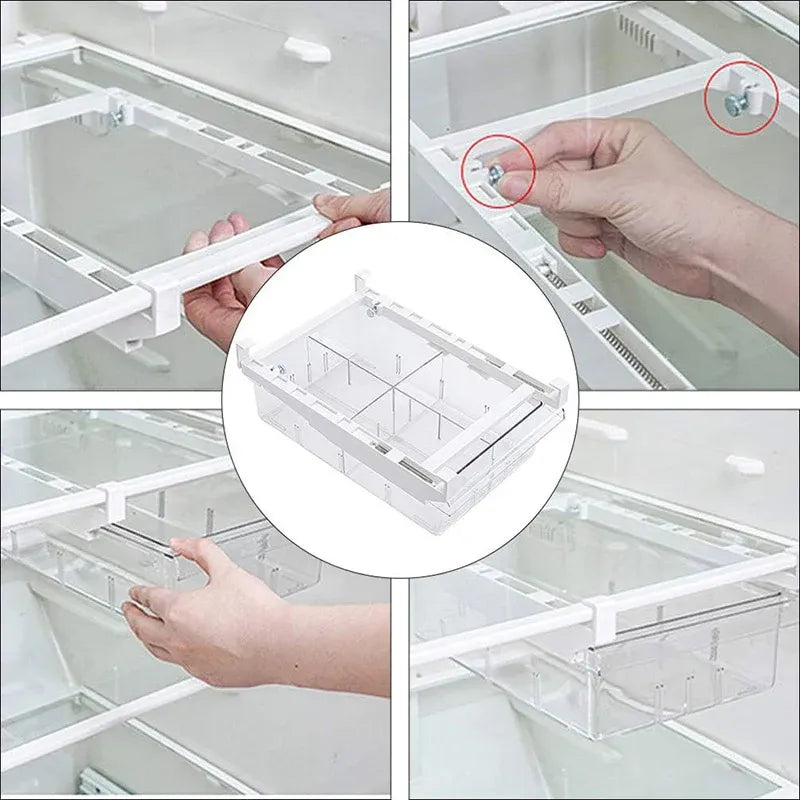 2Pcs Refrigerator Storage Drawer Fridge Organizer Rack Kitchen Egg Holder Space - 4 Grids