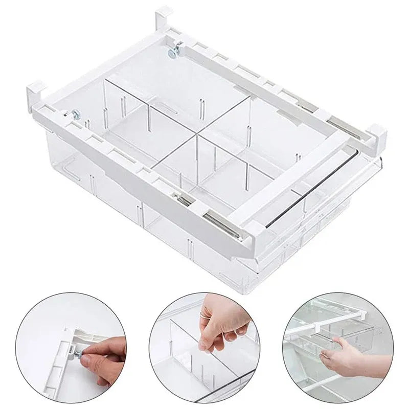 2Pcs Refrigerator Storage Drawer Fridge Organizer Rack Kitchen Egg Holder Space - 4 Grids