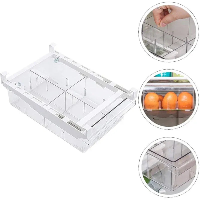 2Pcs Refrigerator Storage Drawer Fridge Organizer Rack Kitchen Egg Holder Space - 4 Grids