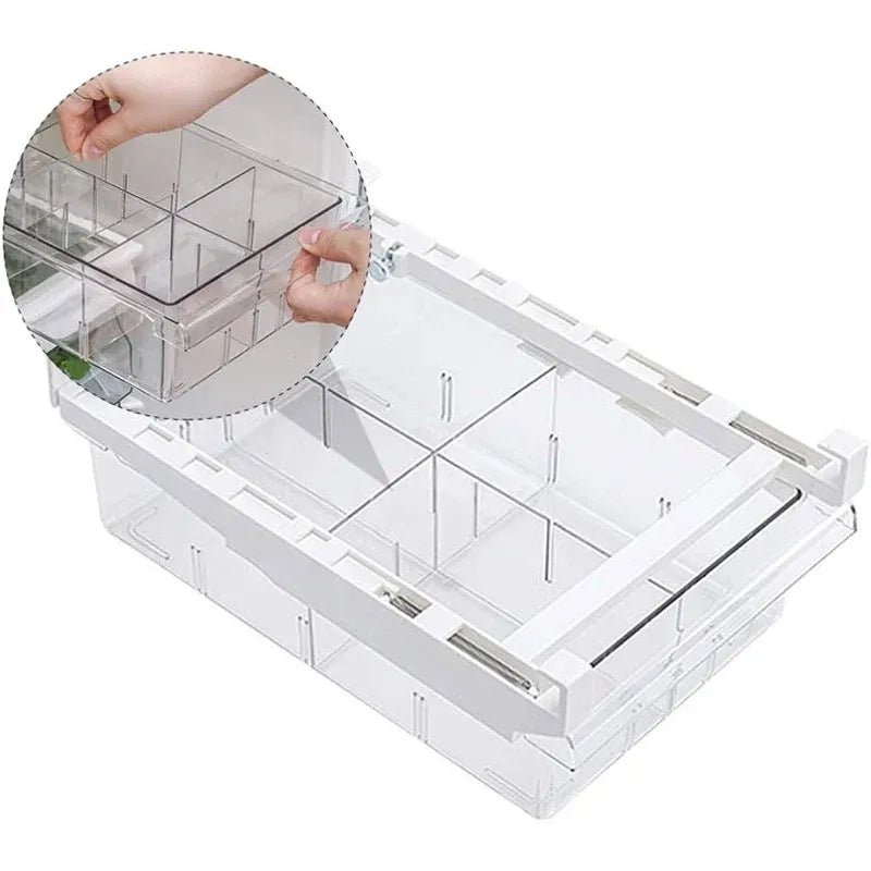 2Pcs Refrigerator Storage Drawer Fridge Organizer Rack Kitchen Egg Holder Space - 4 Grids