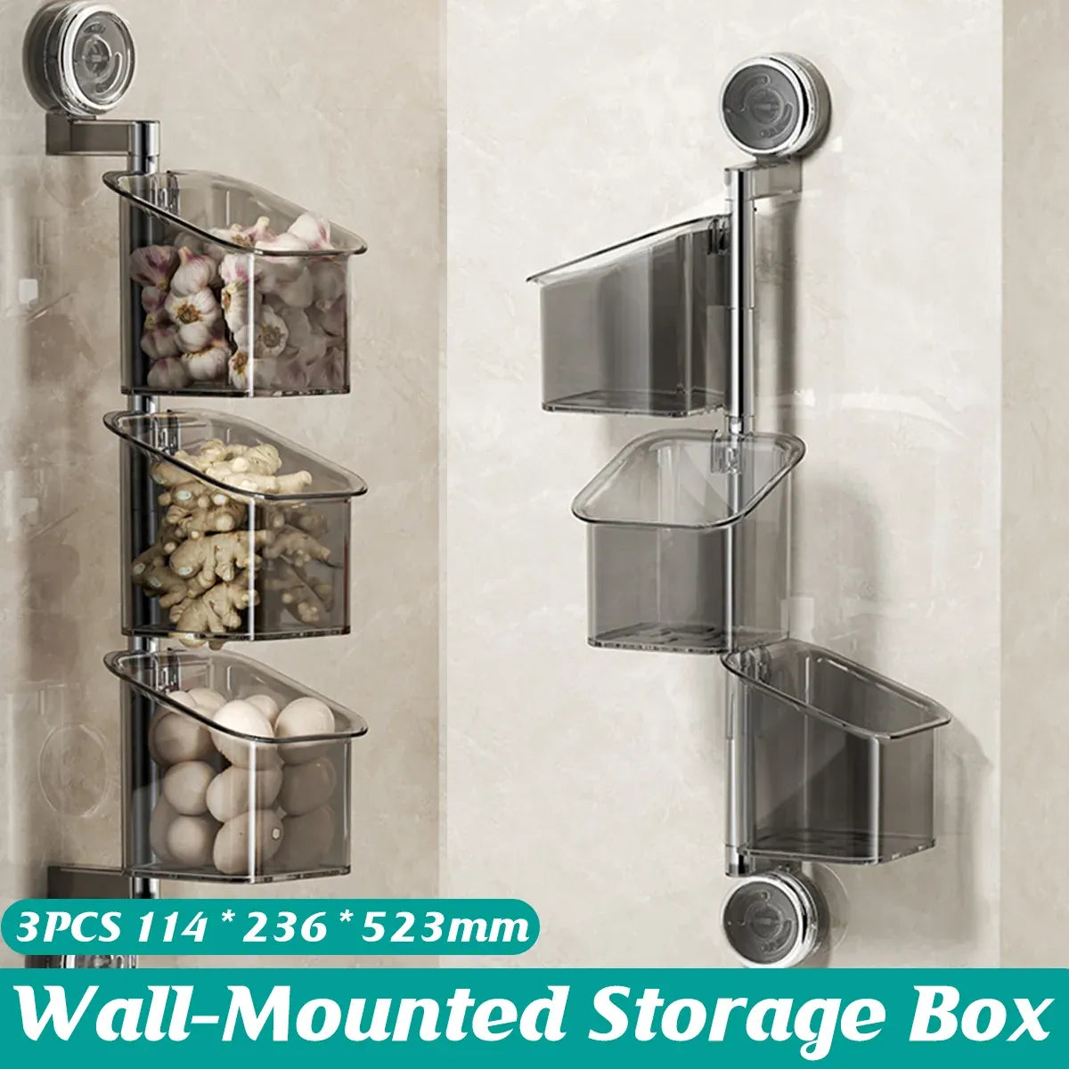 3PCS Wall-Mounted Spice Storage Box 180-Degree Rotatable Removable Design