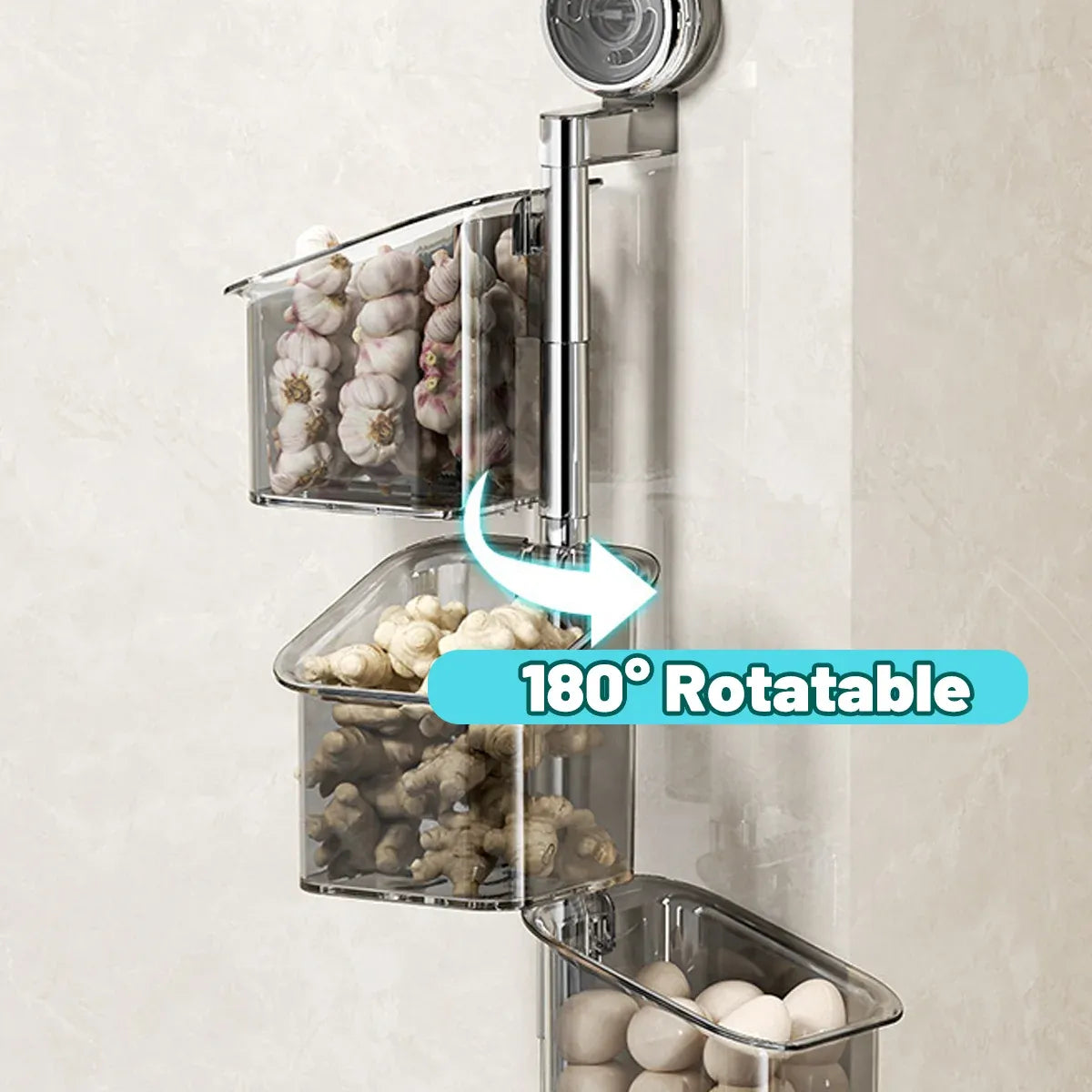 3PCS Wall-Mounted Spice Storage Box 180-Degree Rotatable Removable Design