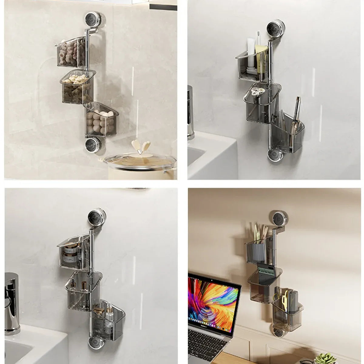 3PCS Wall-Mounted Spice Storage Box 180-Degree Rotatable Removable Design