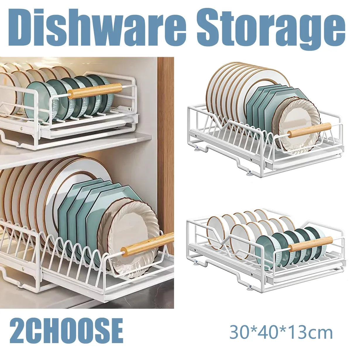 Pull Out Storage Rack Kitchen Dish Bowl Organiser Carbon Steel 40 x 30 x 13cm - Dish Rack