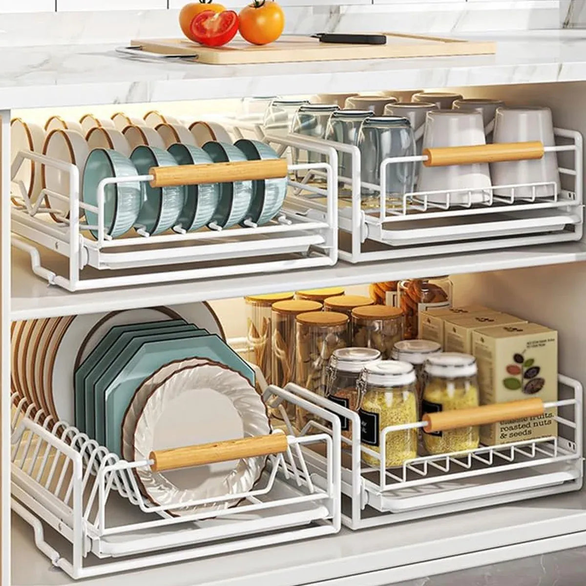 Pull Out Storage Rack Kitchen Dish Bowl Organiser Carbon Steel 40 x 30 x 13cm - Dish Rack