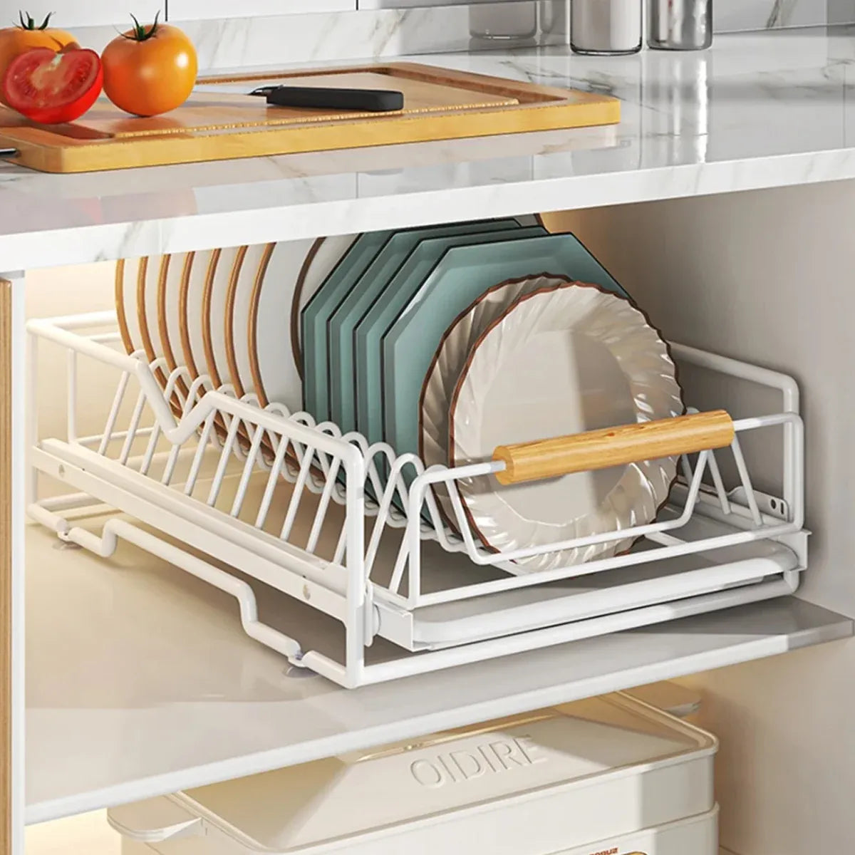 Pull Out Storage Rack Kitchen Dish Bowl Organiser Carbon Steel 40 x 30 x 13cm - Dish Rack