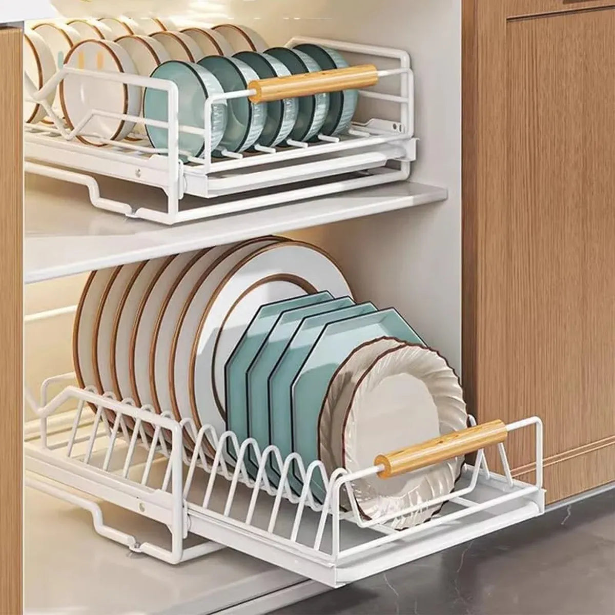 Pull Out Storage Rack Kitchen Dish Bowl Organiser Carbon Steel 40 x 30 x 13cm - Dish Rack