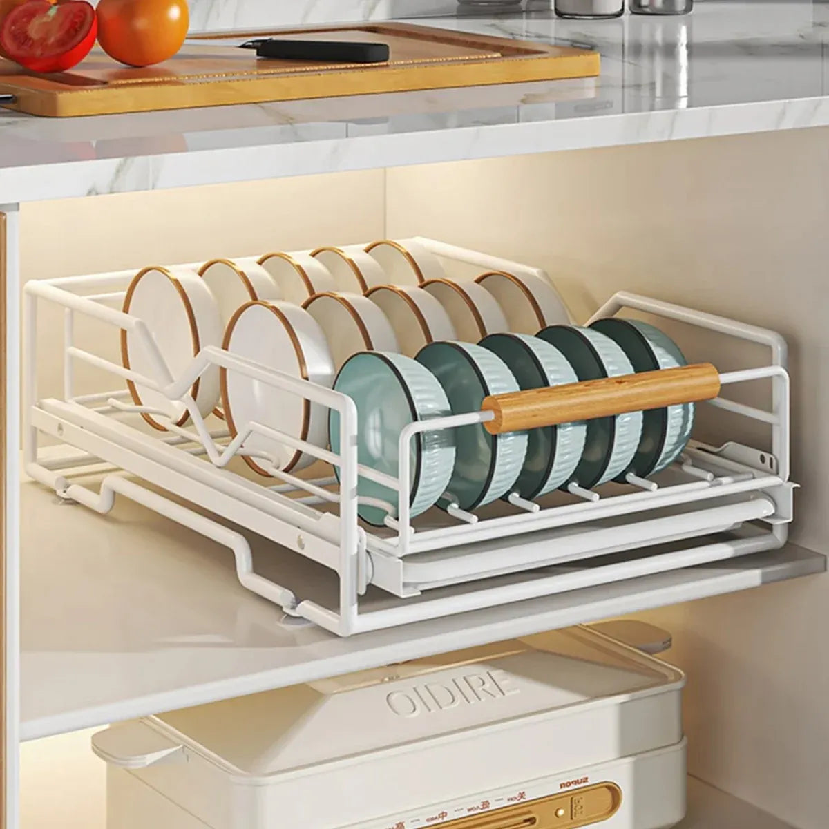Pull Out Storage Rack Kitchen Dish Bowl Organiser Carbon Steel 40 x 30 x 13cm - Dish Rack