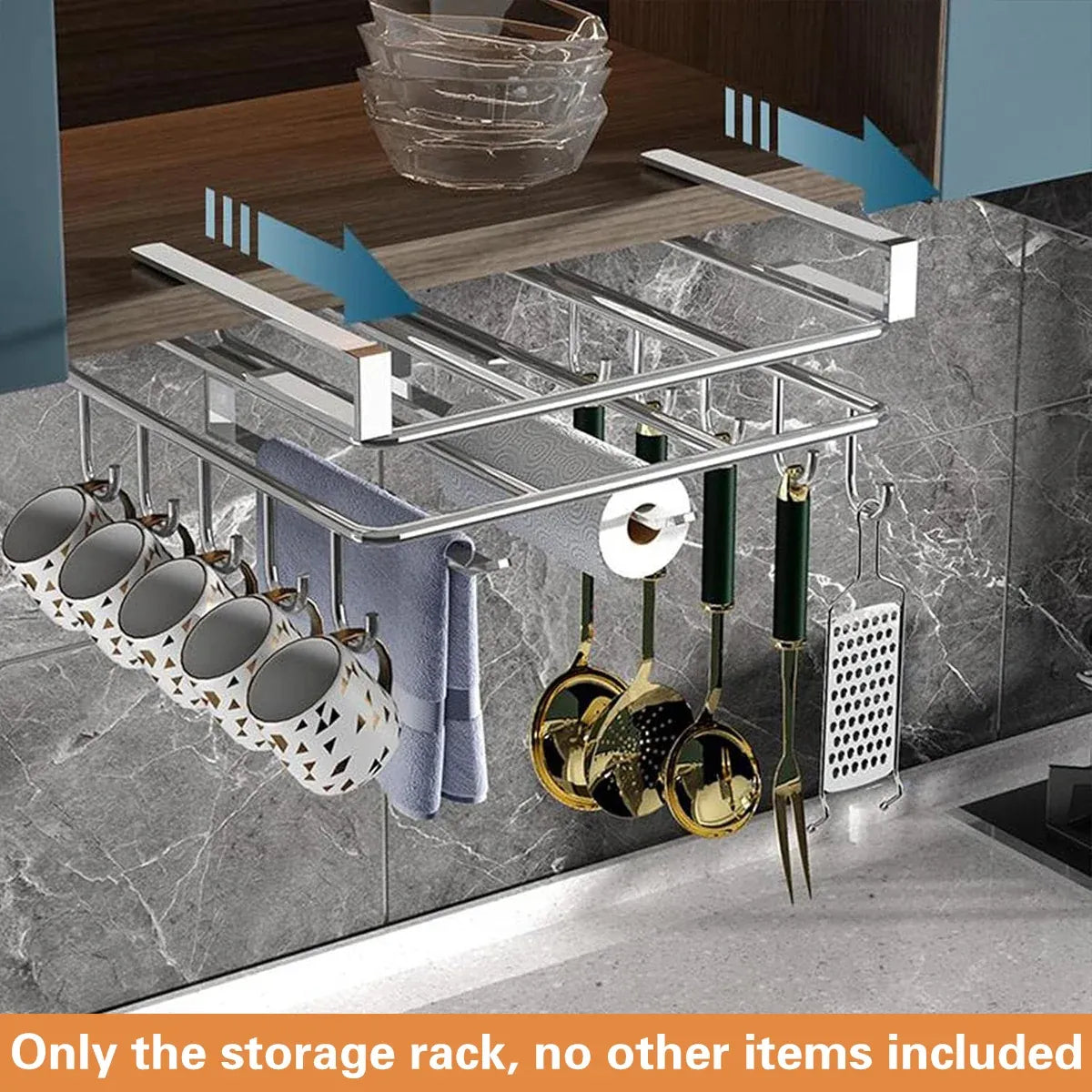 Cabinet Hanging Storage Rack Stainless Steel Silver Kitchen Organiser