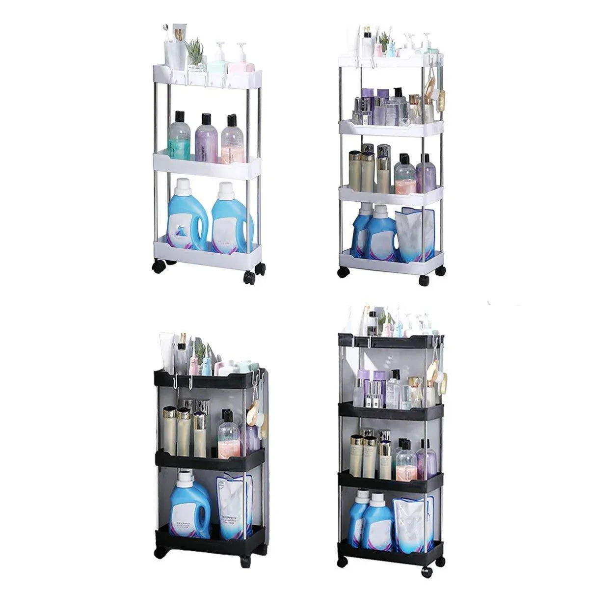 Multi Layer Rolling Storage Cart Kitchen Bathroom Organizer Shelf with Wheels - 3-White