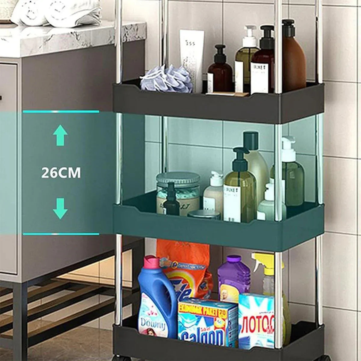 Multi Layer Rolling Storage Cart Kitchen Bathroom Organizer Shelf with Wheels - 3-White