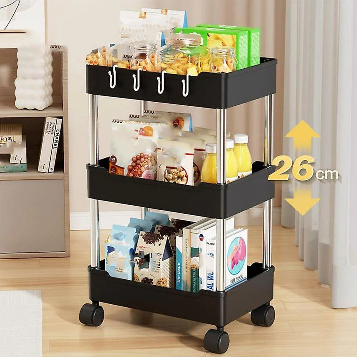 Multi Layer Rolling Storage Cart Kitchen Bathroom Organizer Shelf with Wheels - 3-White