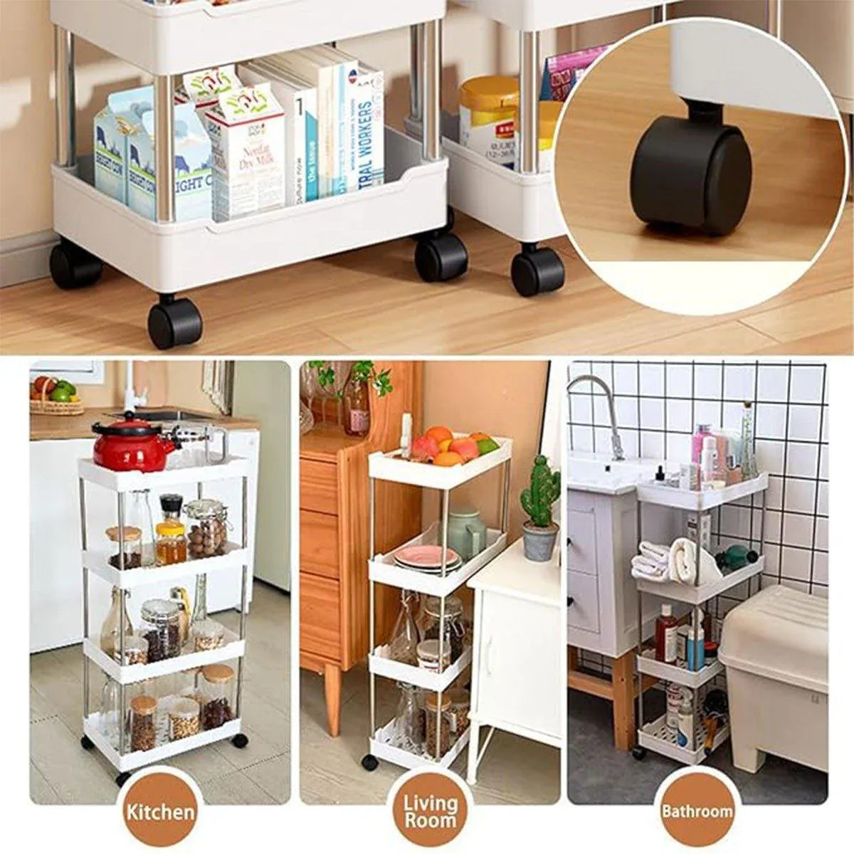 Multi Layer Rolling Storage Cart Kitchen Bathroom Organizer Shelf with Wheels - 3-White