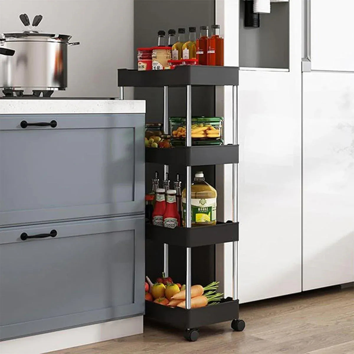 Multi Layer Rolling Storage Cart Kitchen Bathroom Organizer Shelf with Wheels - 3-White