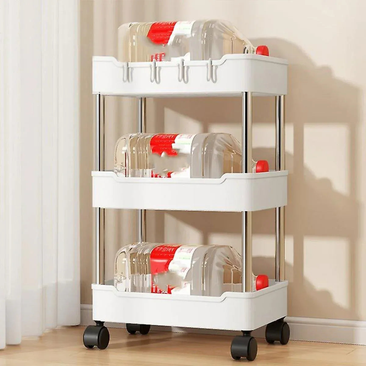 Multi Layer Rolling Storage Cart Kitchen Bathroom Organizer Shelf with Wheels - 3-White