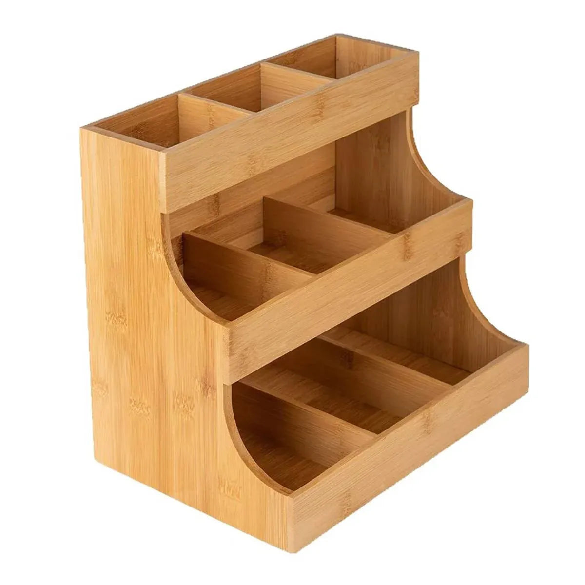 3 Tier Bamboo Storage Rack Tea Bag Coffee Pod Organizer For Countertop Kitchen
