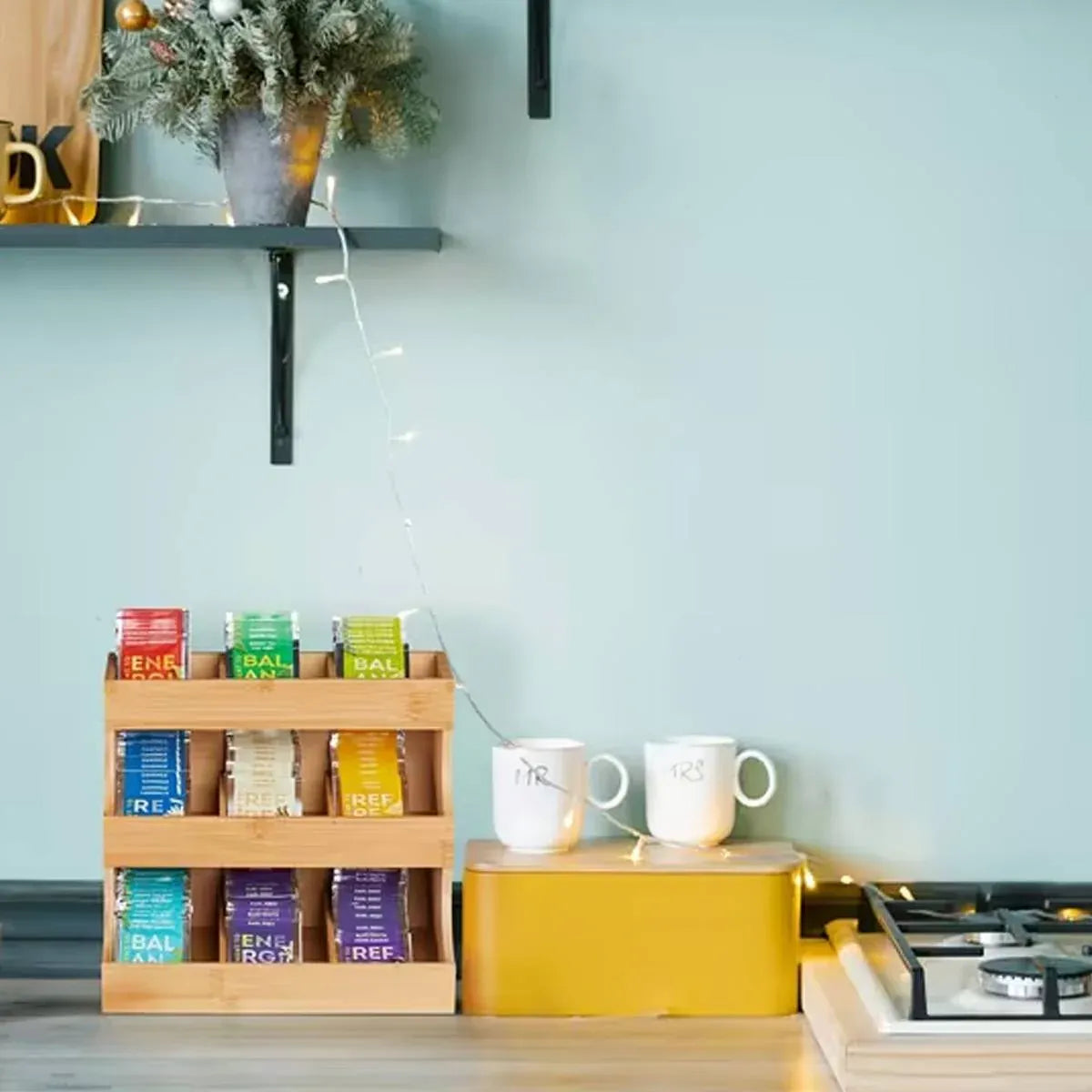 3 Tier Bamboo Storage Rack Tea Bag Coffee Pod Organizer For Countertop Kitchen