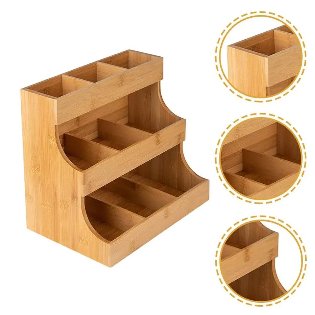 3 Tier Bamboo Storage Rack Tea Bag Coffee Pod Organizer For Countertop Kitchen