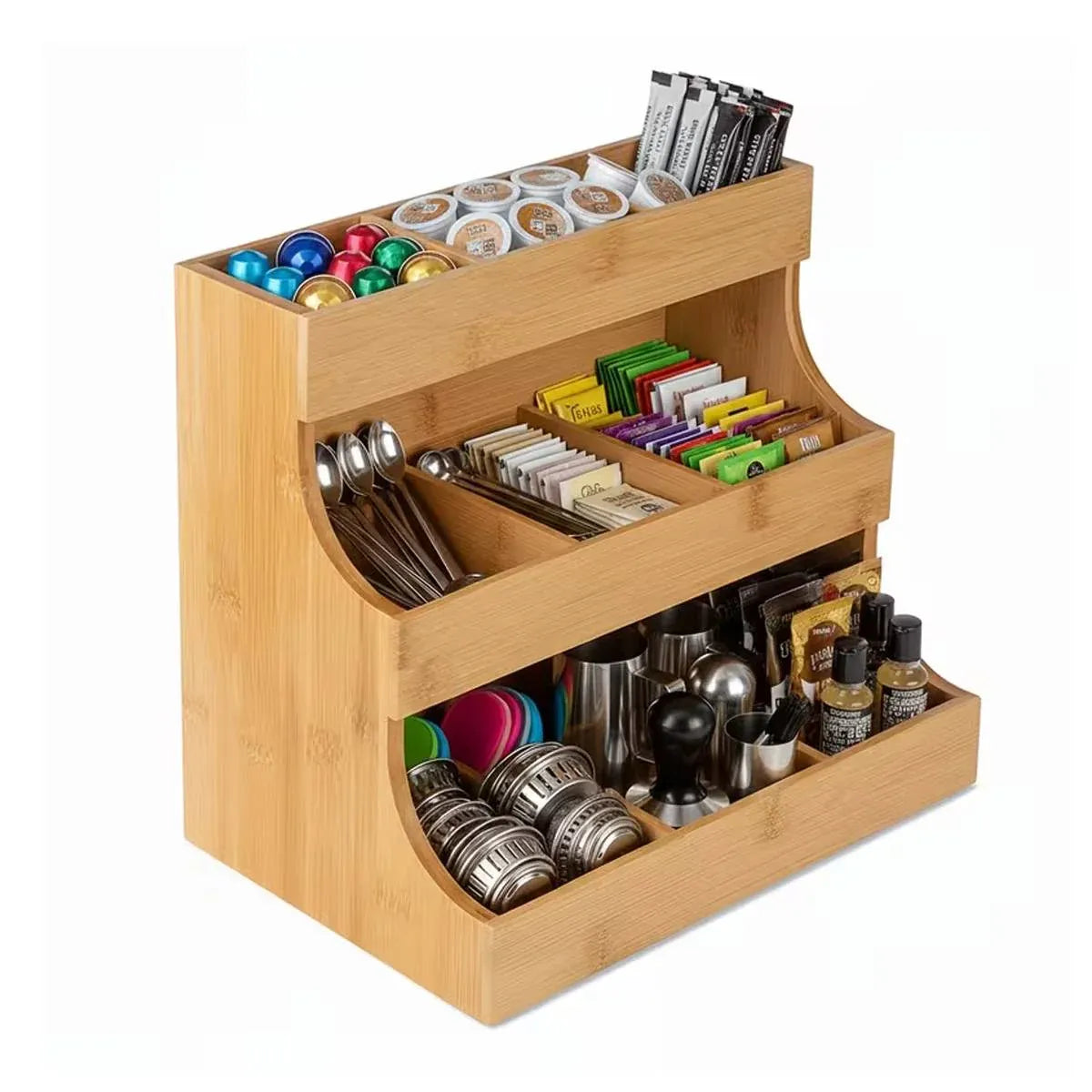 3 Tier Bamboo Storage Rack Tea Bag Coffee Pod Organizer For Countertop Kitchen