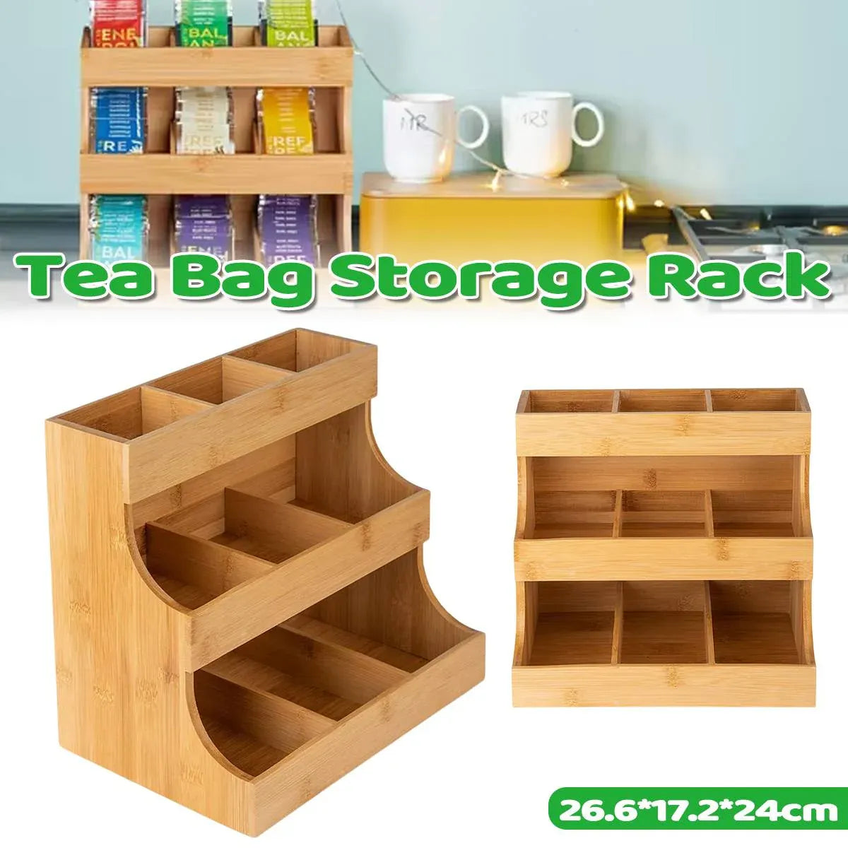 3 Tier Bamboo Storage Rack Tea Bag Coffee Pod Organizer For Countertop Kitchen