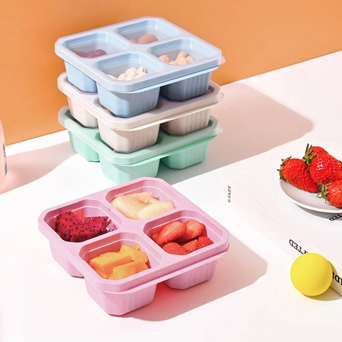 8PCS Wheat Straw Food Storage Containers Snack Candy Fruit Lunch Fresh Box Set