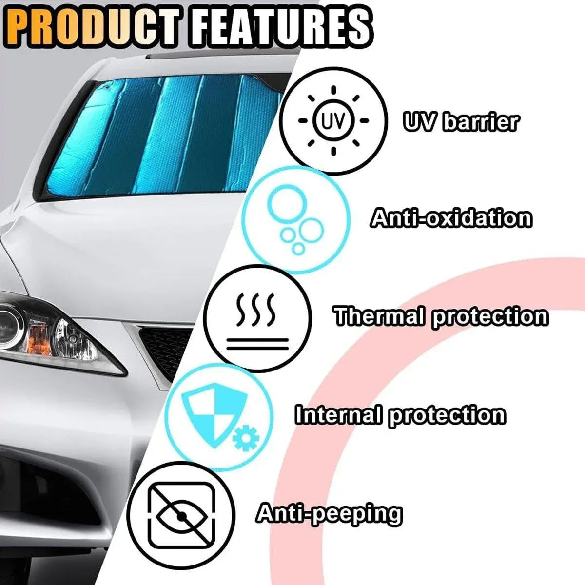 1-Piece Blue 145 x 69 cm Folding Windscreen Sunshade