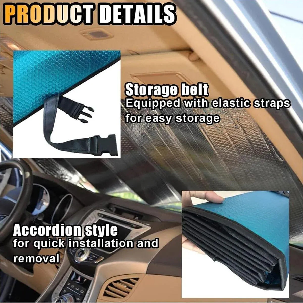 1-Piece Blue 145 x 69 cm Folding Windscreen Sunshade