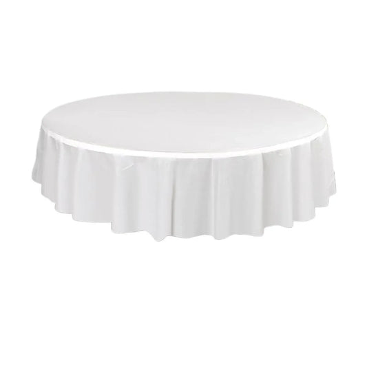 10pcs Round Tablecloth Solid Color Waterproof PEVA Table Cover 213cm Diameter - White