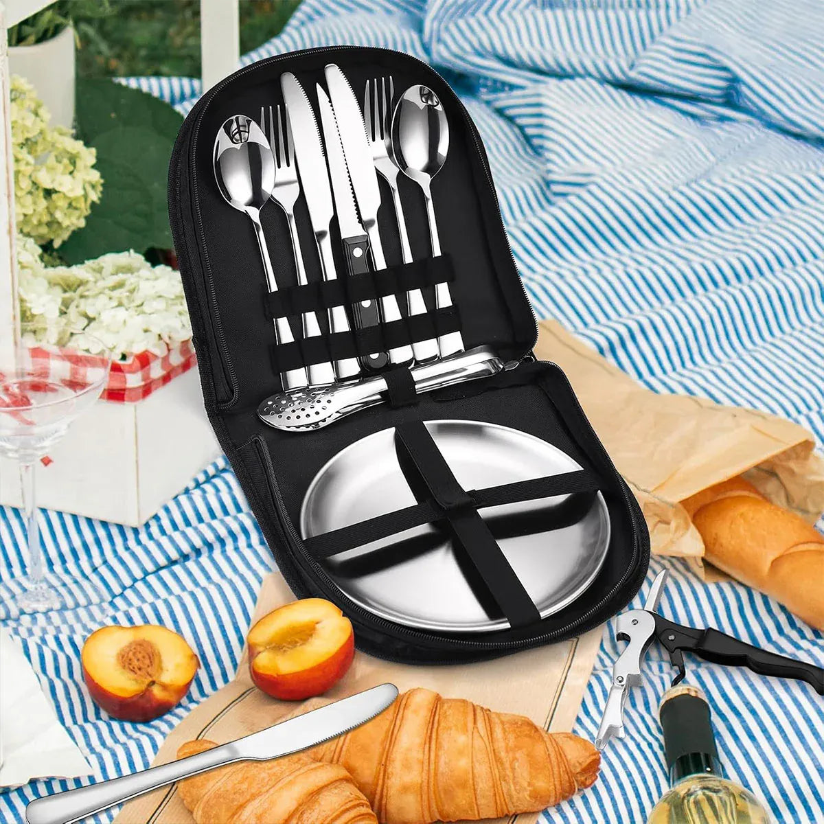 10/20PCS Camping Cutlery Set Outdoor Picnic Utensils Plates Spoons Forks Knives - Red-2 People