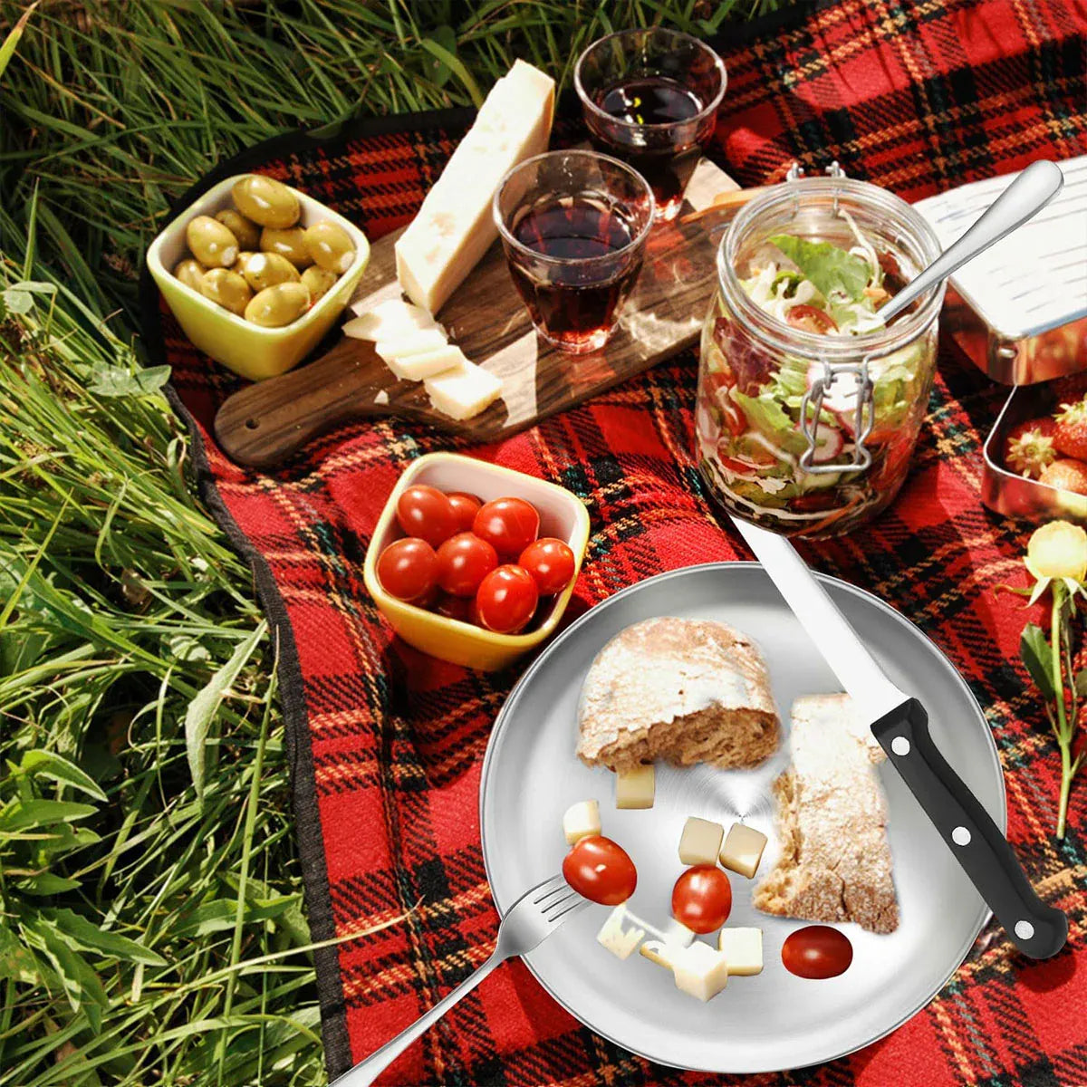 10/20PCS Camping Cutlery Set Outdoor Picnic Utensils Plates Spoons Forks Knives - Red-2 People