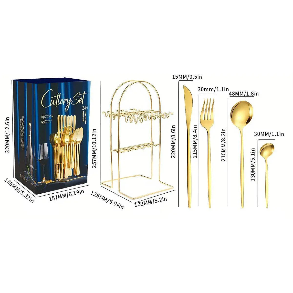 24PCS Stainless Steel Cutlery Set Knife Fork Spoon Set Durable Flatware Dining - Gold gift box set
