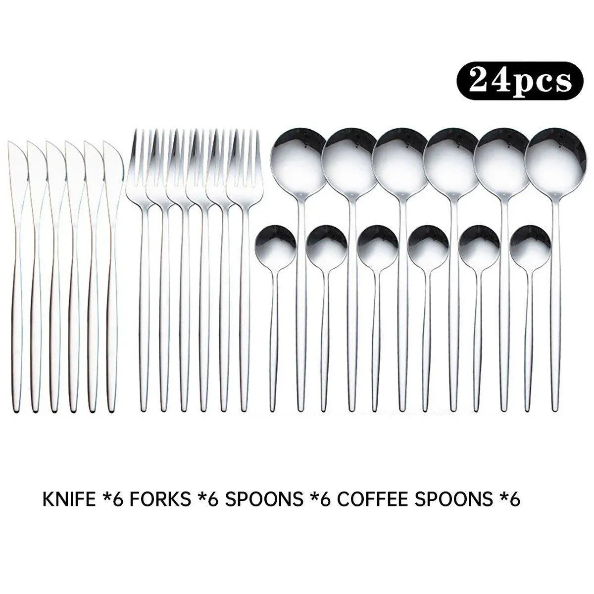24PCS Stainless Steel Cutlery Set Knife Fork Spoon Set Durable Flatware Dining - Gold gift box set