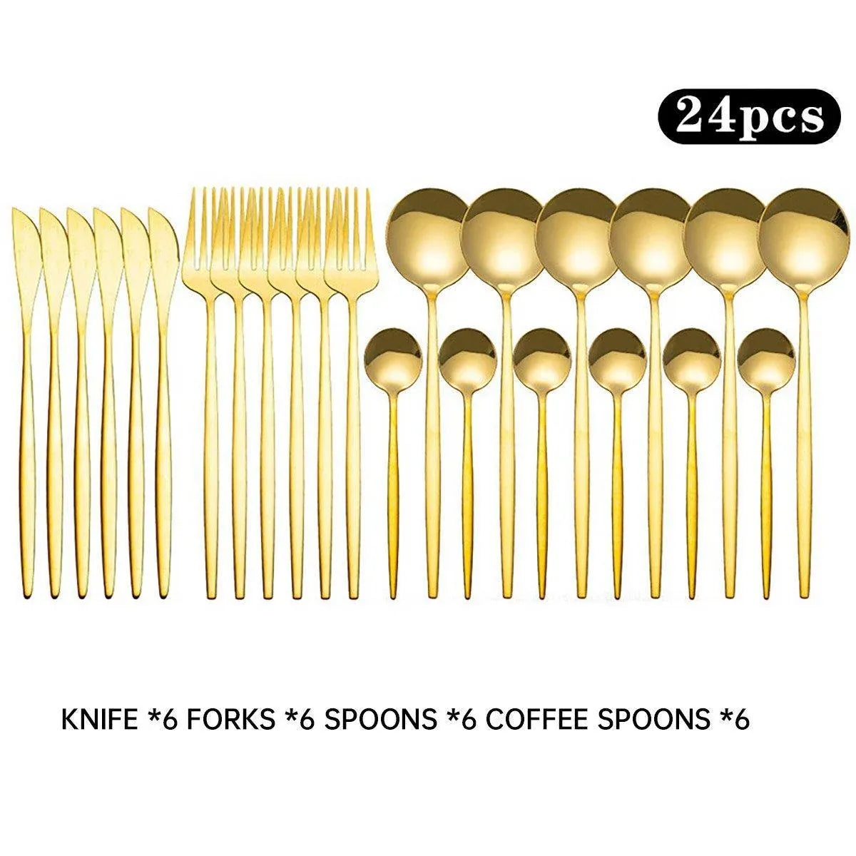 24PCS Stainless Steel Cutlery Set Knife Fork Spoon Set Durable Flatware Dining - Silver gift box set