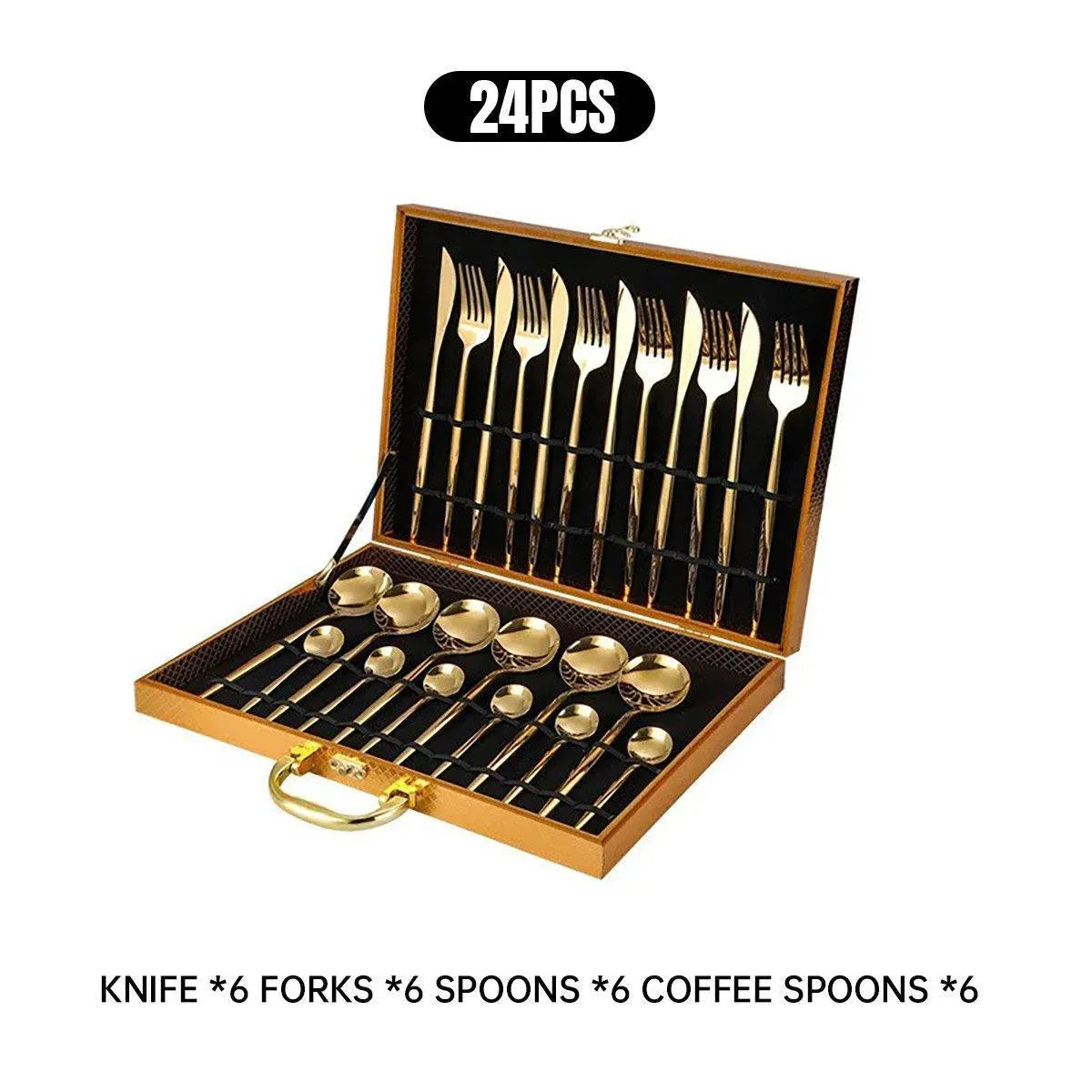 24PCS Stainless Steel Cutlery Set Knife Fork Spoon Set Durable Flatware Dining - Silver gift box set