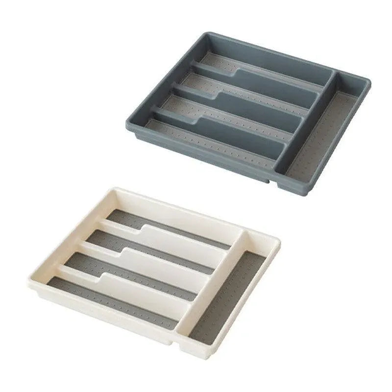 Kitchen Cutlery Large Tray Utensil Organiser Drawer Insert Divider Multi-Purpose - Grey