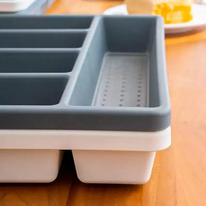 Kitchen Cutlery Large Tray Utensil Organiser Drawer Insert Divider Multi-Purpose - Grey