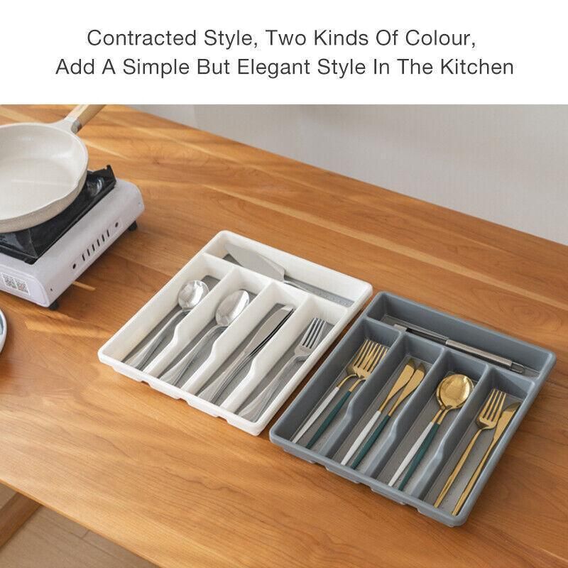 Kitchen Cutlery Large Tray Utensil Organiser Drawer Insert Divider Multi-Purpose - White