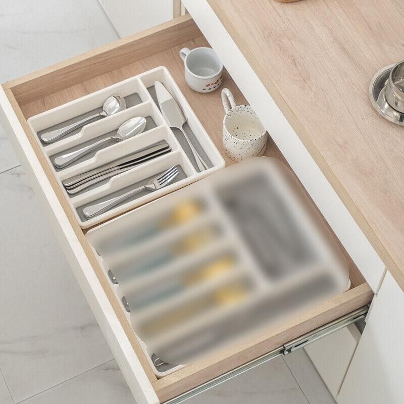 Kitchen Cutlery Large Tray Utensil Organiser Drawer Insert Divider Multi-Purpose - White